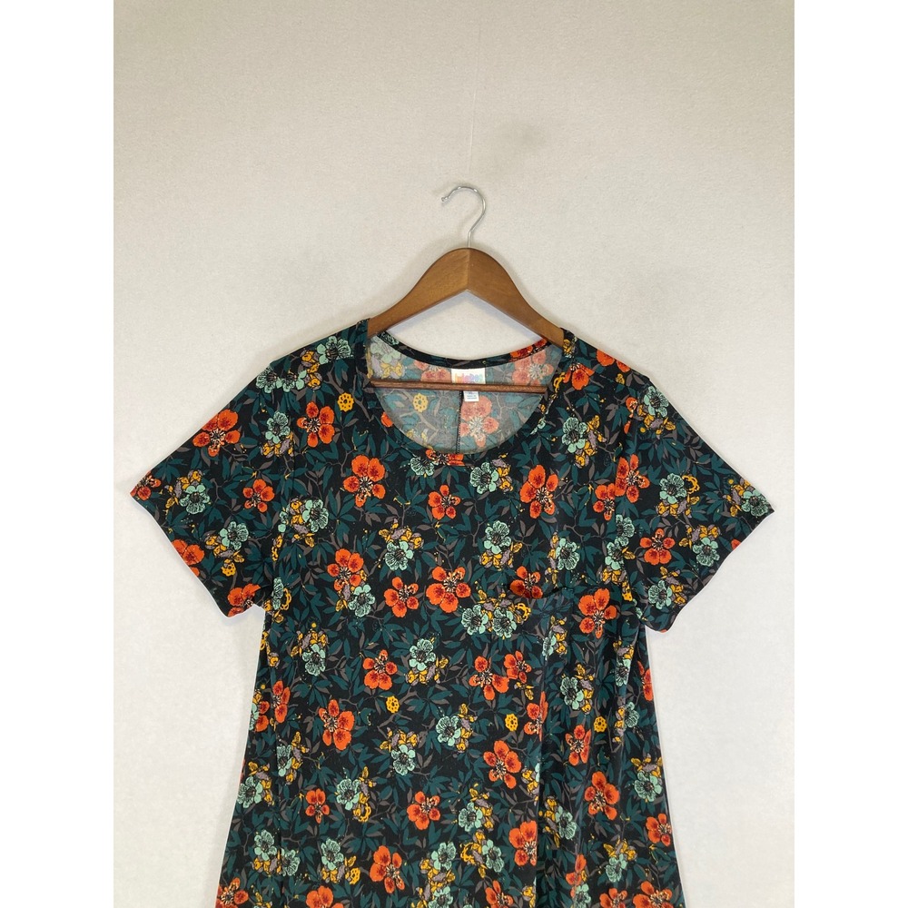 Floral Boho LuLaRoe Women XL Teal Orange Short Sleeve Pocket‎ Swing Dress - Picture 8 of 10
